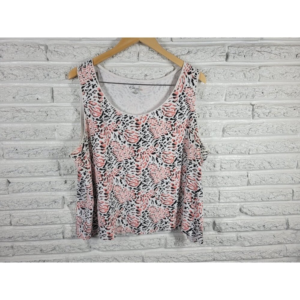 Kim Rogers Women Top 2X Plus Tank Sleeveless Pink Animal Print Cotton ANI31E